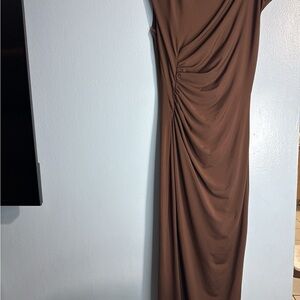 Zara Brown Ruched Maxi Dress